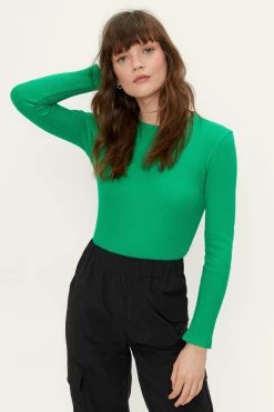 Waffle Crew Neck Long Sleeve Top -Nasty Gal Sales Store Sales womens green waffle crew neck long sleeve top 6