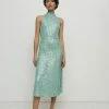 Warehouse Sequin Halter Drape Back Midi Dress