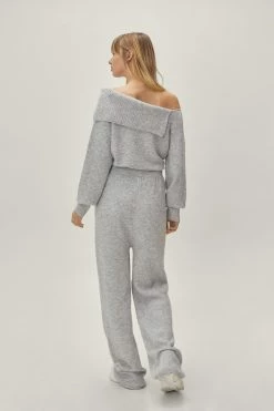 Recycled Knitted Wide Leg Pants -Nasty Gal Sales Store Sales womens grey recycled knitted wide leg pants 2