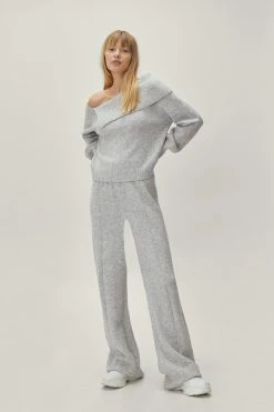 Recycled Knitted Wide Leg Pants -Nasty Gal Sales Store Sales womens grey recycled knitted wide leg pants 3