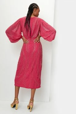 Beaded Wrap Front Plunging Midi Dress 12 Beaded Wrap Front Plunging Midi Dress -Nasty Gal Sales Store Sales womens hot20pink beaded wrap front plunging midi dress 2