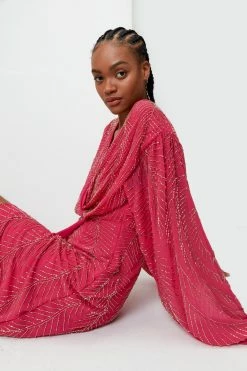 Beaded Wrap Front Plunging Midi Dress 7 Beaded Wrap Front Plunging Midi Dress -Nasty Gal Sales Store Sales womens hot20pink beaded wrap front plunging midi dress 6
