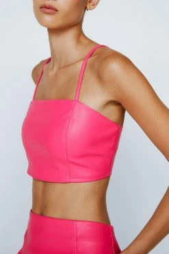 Faux Leather Strappy Cropped Bralette