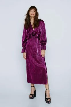 Metallic Pleated Ruffle Midi Dress -Nasty Gal Sales Store Sales womens hot20pink metallic pleated ruffle midi dress 3