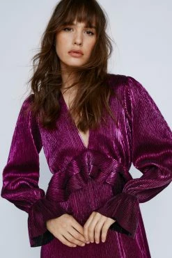 Metallic Pleated Ruffle Midi Dress -Nasty Gal Sales Store Sales womens hot20pink metallic pleated ruffle midi dress 4
