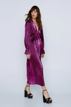 Metallic Pleated Ruffle Midi Dress -Nasty Gal Sales Store Sales womens hot20pink metallic pleated ruffle midi dress 5