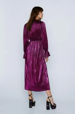 Metallic Pleated Ruffle Midi Dress -Nasty Gal Sales Store Sales womens hot20pink metallic pleated ruffle midi dress 6