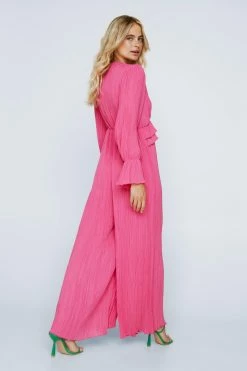 Petite Plisse Chiffon Wide Leg Jumpsuit 6 Petite Plisse Chiffon Wide Leg Jumpsuit -Nasty Gal Sales Store Sales womens hot20pink petite plisse chiffon wide leg jumpsuit 2