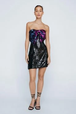 Petite Sequin Contrast Bow Bodycon Dress