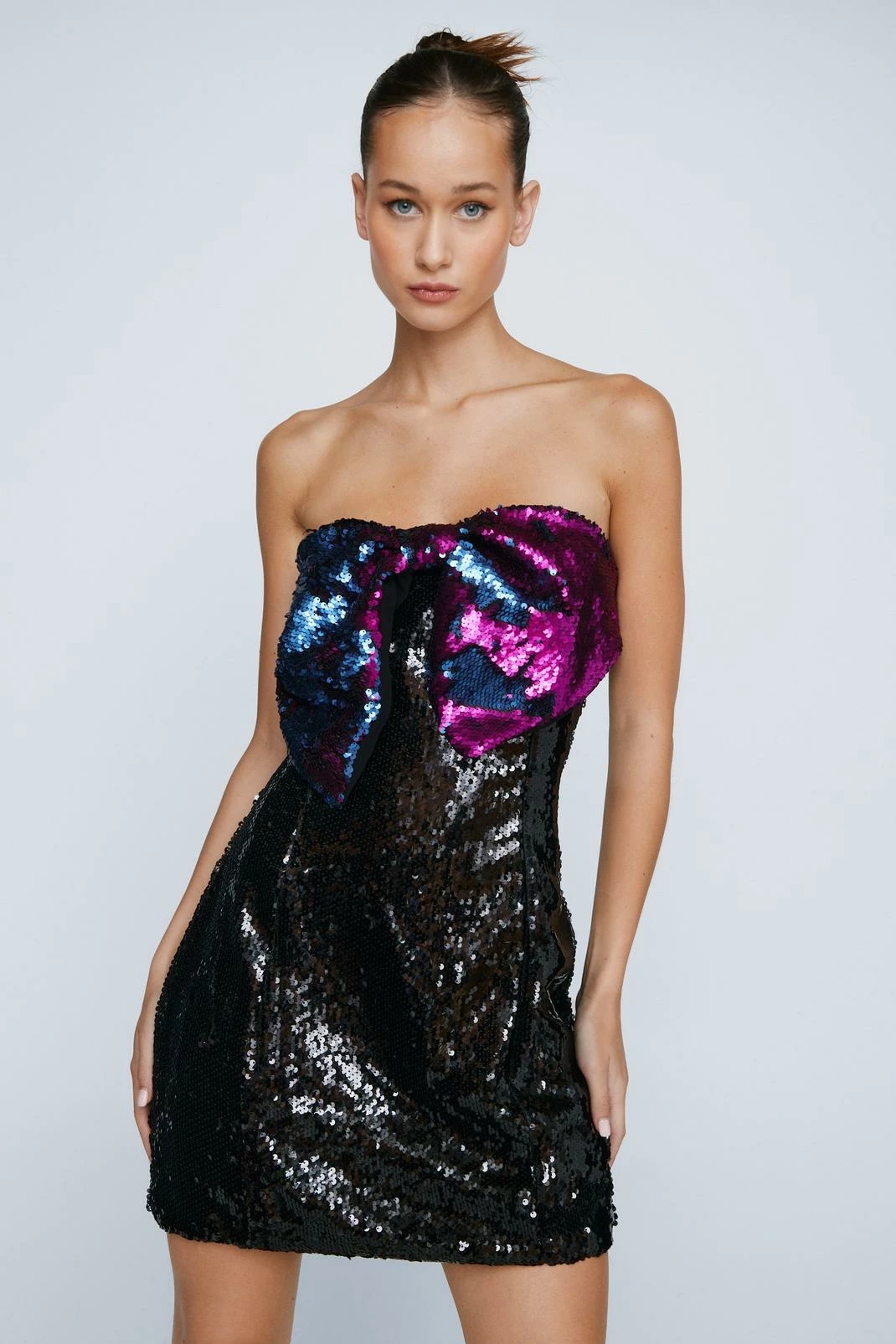 Petite Sequin Contrast Bow Bodycon Dress 4 Petite Sequin Contrast Bow Bodycon Dress - Image 4
