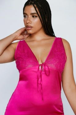 Plus Size Lace Detail Satin Mini Dress -Nasty Gal Sales Store Sales womens hot20pink plus size lace detail satin mini dress 1