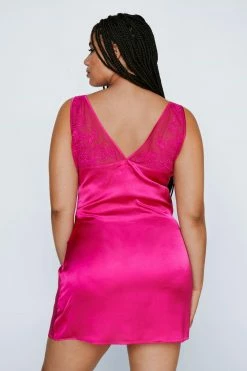 Plus Size Lace Detail Satin Mini Dress -Nasty Gal Sales Store Sales womens hot20pink plus size lace detail satin mini dress 2