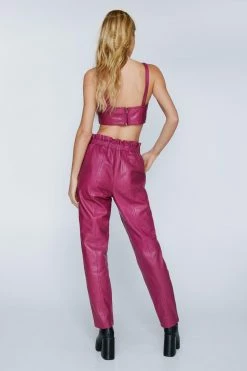 Real Leather Tie Waist Pants -Nasty Gal Sales Store Sales womens hot20pink real leather tie waist pants 2