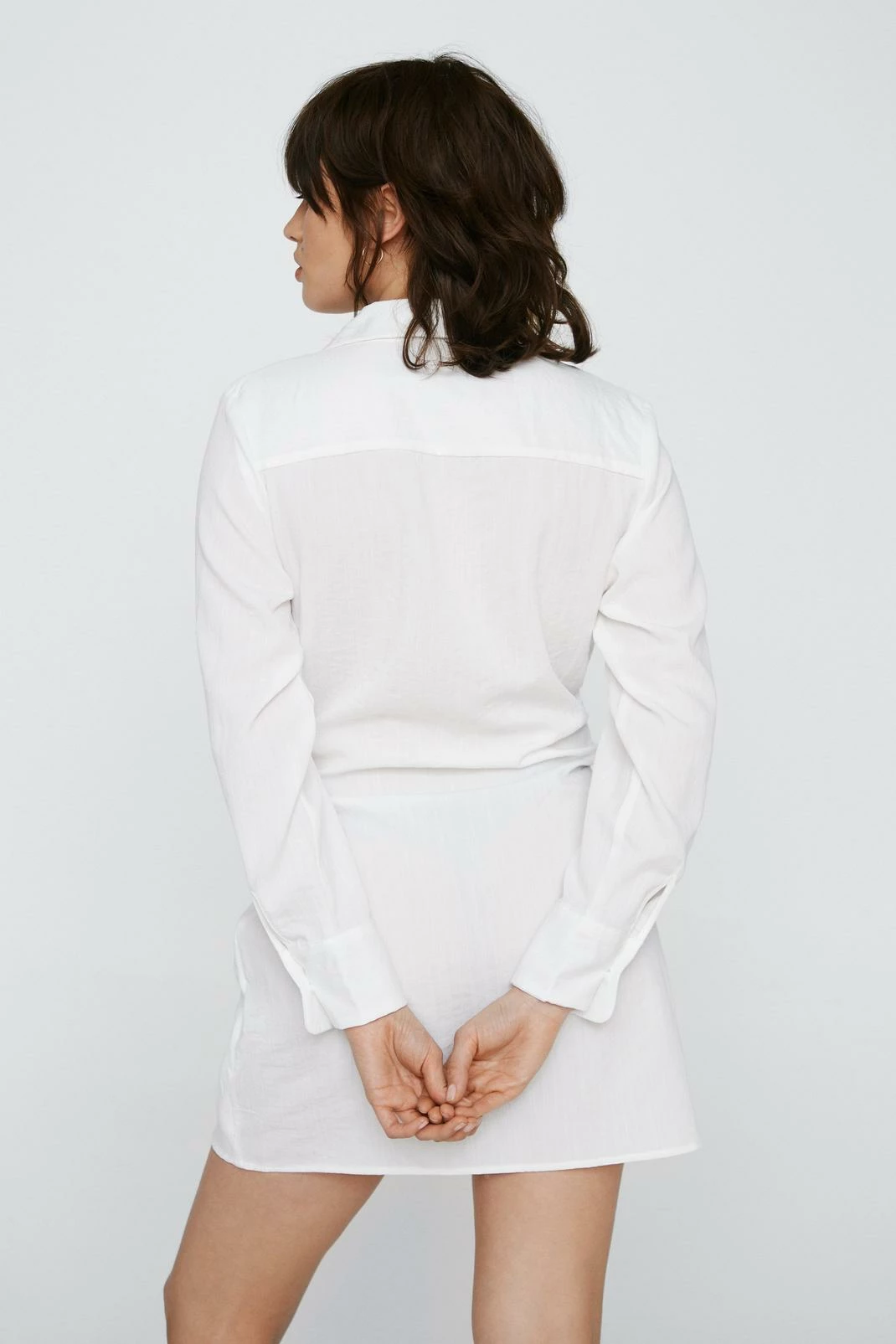 Petite Knot Front V Neck Mini Shirt Dress 3 Petite Knot Front V Neck Mini Shirt Dress - Image 3