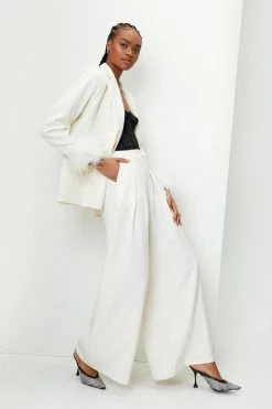 Pleated Wide Leg Belted Suit Pants