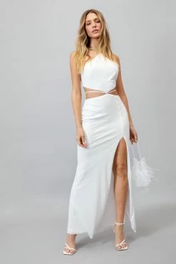 Sequin Halterneck Cut Out Maxi Dress -Nasty Gal Sales Store Sales womens ivory sequin halterneck cut out maxi dress 1