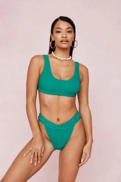 Crinkle High Waisted High Leg Bikini Bottoms -Nasty Gal Sales Store Sales womens jade crinkle high leg bikini bottoms 1