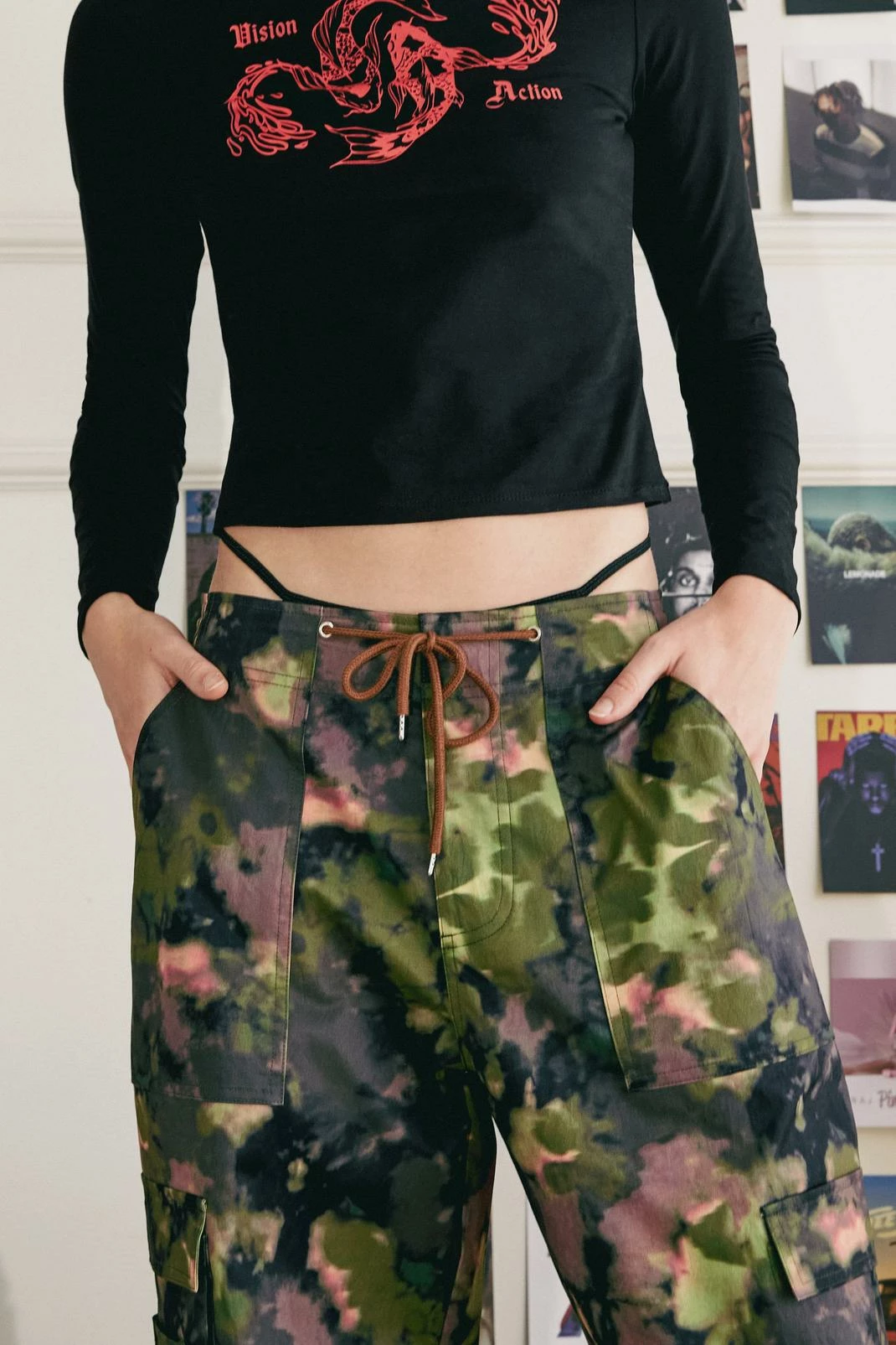 Abstract Camo Print Wide Leg Cargo Pants 2 Abstract Camo Print Wide Leg Cargo Pants - Image 2