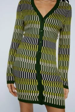 Contrast Stripe Button Up Knitted Mini Dress -Nasty Gal Sales Store Sales womens khaki contrast stripe button up knitted mini dress 1