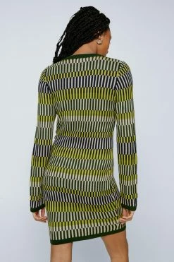 Contrast Stripe Button Up Knitted Mini Dress -Nasty Gal Sales Store Sales womens khaki contrast stripe button up knitted mini dress 2