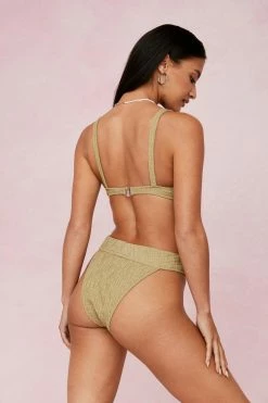 Crinkle High Waisted High Leg Bikini Bottoms -Nasty Gal Sales Store Sales womens khaki crinkle high leg bikini bottoms 1