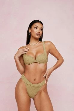 Crinkle High Waisted High Leg Bikini Bottoms -Nasty Gal Sales Store Sales womens khaki crinkle high leg bikini bottoms