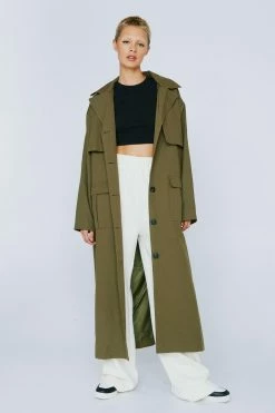 Premium Hooded Trench Coat -Nasty Gal Sales Store Sales womens khaki premium hooded trench coat 3