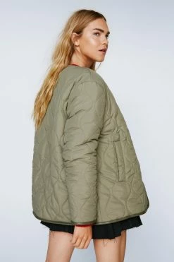 Reversible Teddy Lined Quilted Jacket -Nasty Gal Sales Store Sales womens khaki reversible teddy lined quilted jacket 2