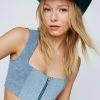 Denim Zip Through Patchwork Corset Top