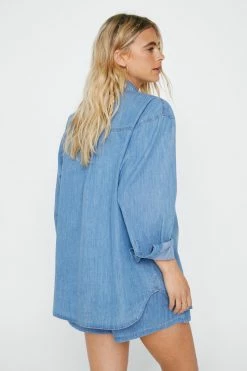 Lightweight Oversized Denim Shirt -Nasty Gal Sales Store Sales womens light20blue lightweight oversized denim shirt 2