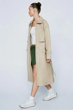 Pocket Detail Faux Leather Trench Coat -Nasty Gal Sales Store Sales womens light20stone pocket detail faux leather trench coat 1