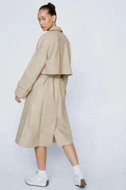 Pocket Detail Faux Leather Trench Coat -Nasty Gal Sales Store Sales womens light20stone pocket detail faux leather trench coat 2