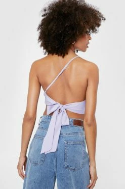 Aysymmetric Bow Tie Back Crop Top -Nasty Gal Sales Store Sales womens lilac aysymmetric bow tie back crop top 3