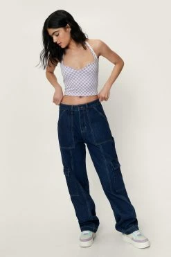 Check Jacquard Halterneck Crop Top