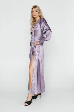 Jacquard Long Sleeve Maxi Dress -Nasty Gal Sales Store Sales womens lilac jacquard long sleeve maxi dress 1