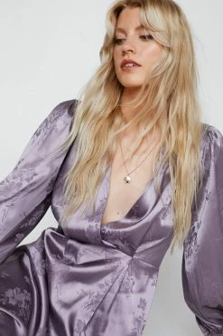 Jacquard Long Sleeve Maxi Dress -Nasty Gal Sales Store Sales womens lilac jacquard long sleeve maxi dress