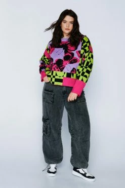 Plus Size Butterfly Crew Neck Knitted Sweater
