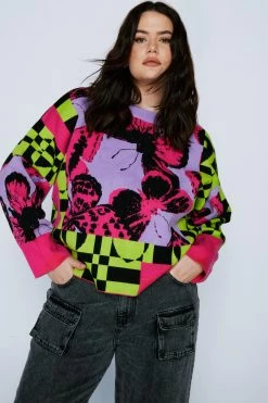 Plus Size Butterfly Crew Neck Knitted Sweater -Nasty Gal Sales Store Sales womens lilac plus size butterfly crew neck knitted sweater 3