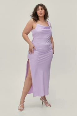 Plus Size Satin Asymmetric Cowl Front Maxi Dress -Nasty Gal Sales Store Sales womens lilac plus size satin asymmetric cowl front maxi dress 3