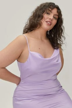 Plus Size Satin Asymmetric Cowl Front Maxi Dress