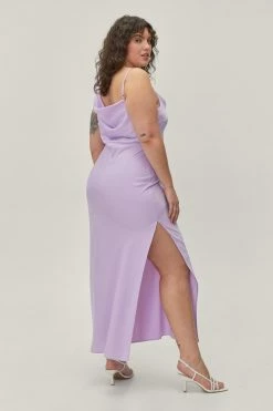 Plus Size Satin Asymmetric Cowl Front Maxi Dress -Nasty Gal Sales Store Sales womens lilac plus size satin asymmetric cowl front maxi dress 6