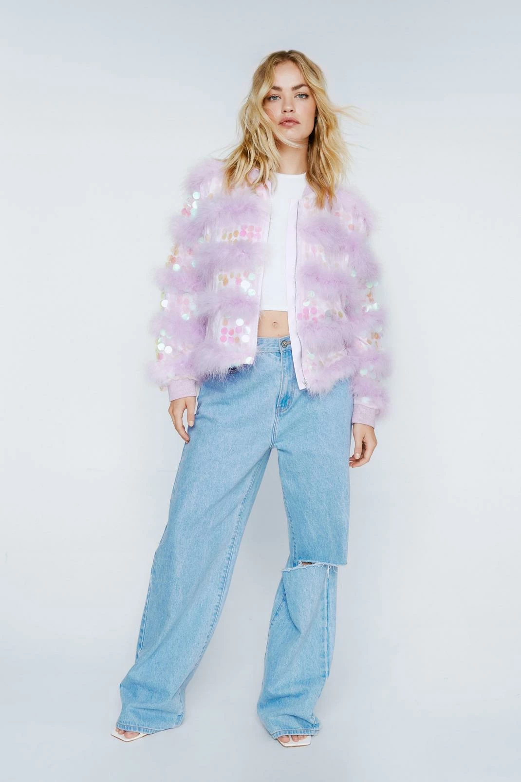 Real Feather Collar Sequin Jacket 1 Real Feather Collar Sequin Jacket
