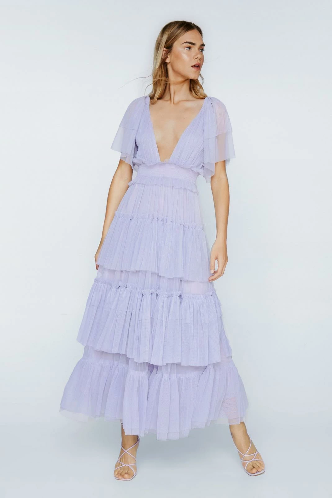 Tulle Tiered Plunge Maxi Dress 2 Tulle Tiered Plunge Maxi Dress - Image 2