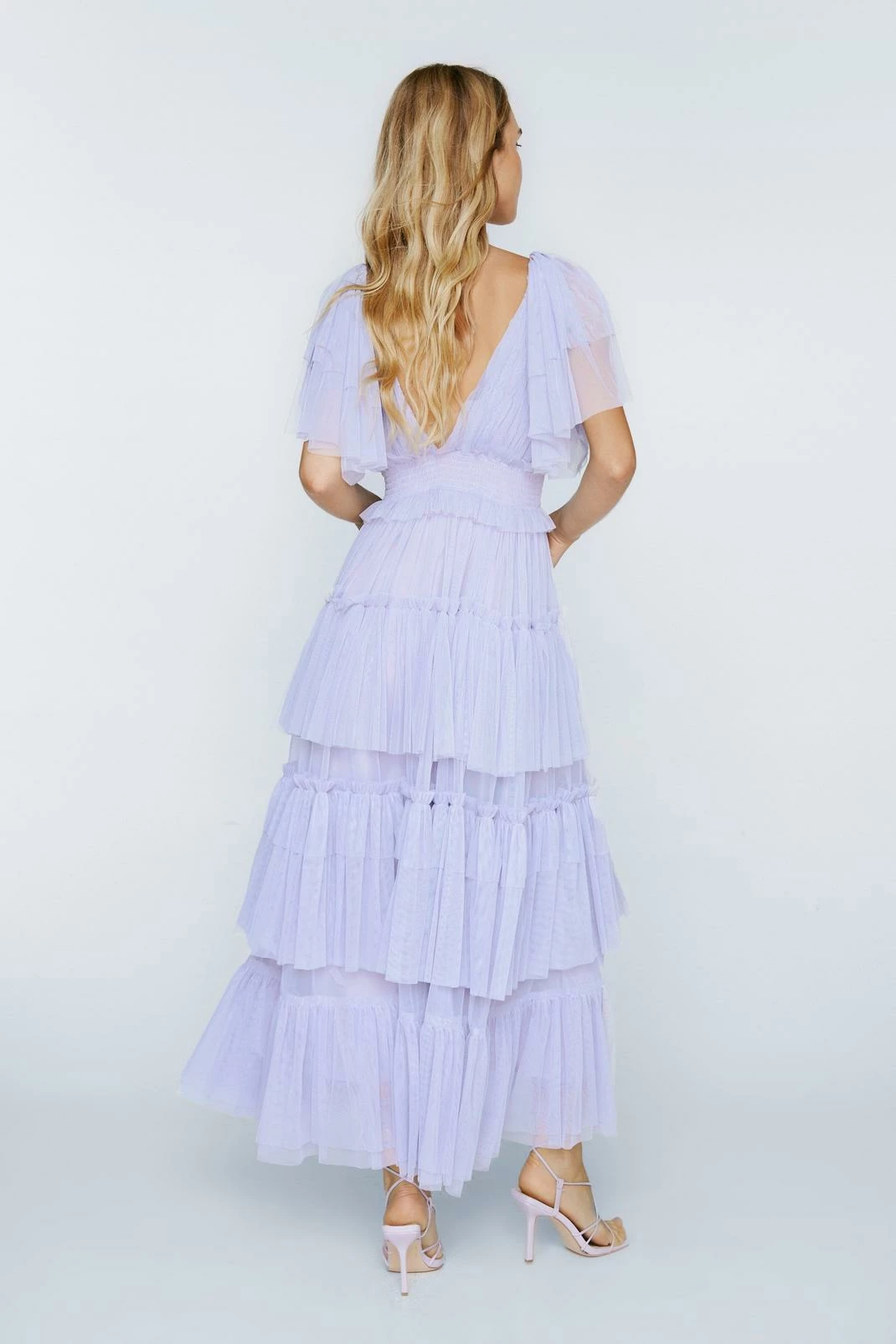 Tulle Tiered Plunge Maxi Dress 3 Tulle Tiered Plunge Maxi Dress - Image 3