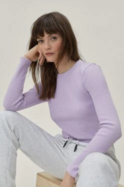 Waffle Crew Neck Long Sleeve Top 13 Waffle Crew Neck Long Sleeve Top -Nasty Gal Sales Store Sales womens lilac waffle crew neck long sleeve top 3