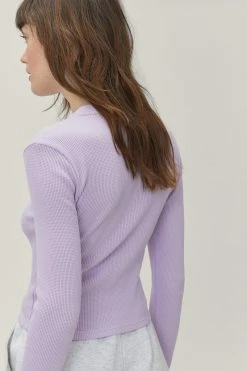 Waffle Crew Neck Long Sleeve Top -Nasty Gal Sales Store Sales womens lilac waffle crew neck long sleeve top 6