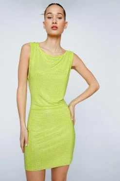 All Over Hotfix Cowl Back Long Sleeve Dress