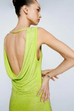All Over Hotfix Cowl Back Long Sleeve Dress -Nasty Gal Sales Store Sales womens lime all over hotfix cowl back long sleeve dress 3