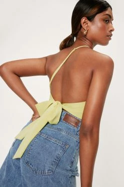Aysymmetric Bow Tie Back Crop Top -Nasty Gal Sales Store Sales womens lime aysymmetric bow tie back crop top 2