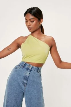 Aysymmetric Bow Tie Back Crop Top -Nasty Gal Sales Store Sales womens lime aysymmetric bow tie back crop top
